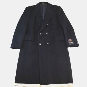 NEW Deadstock Vtg Mens 48L XL Wool Cashmere‎ Flannel Double Breasted Trench Coat